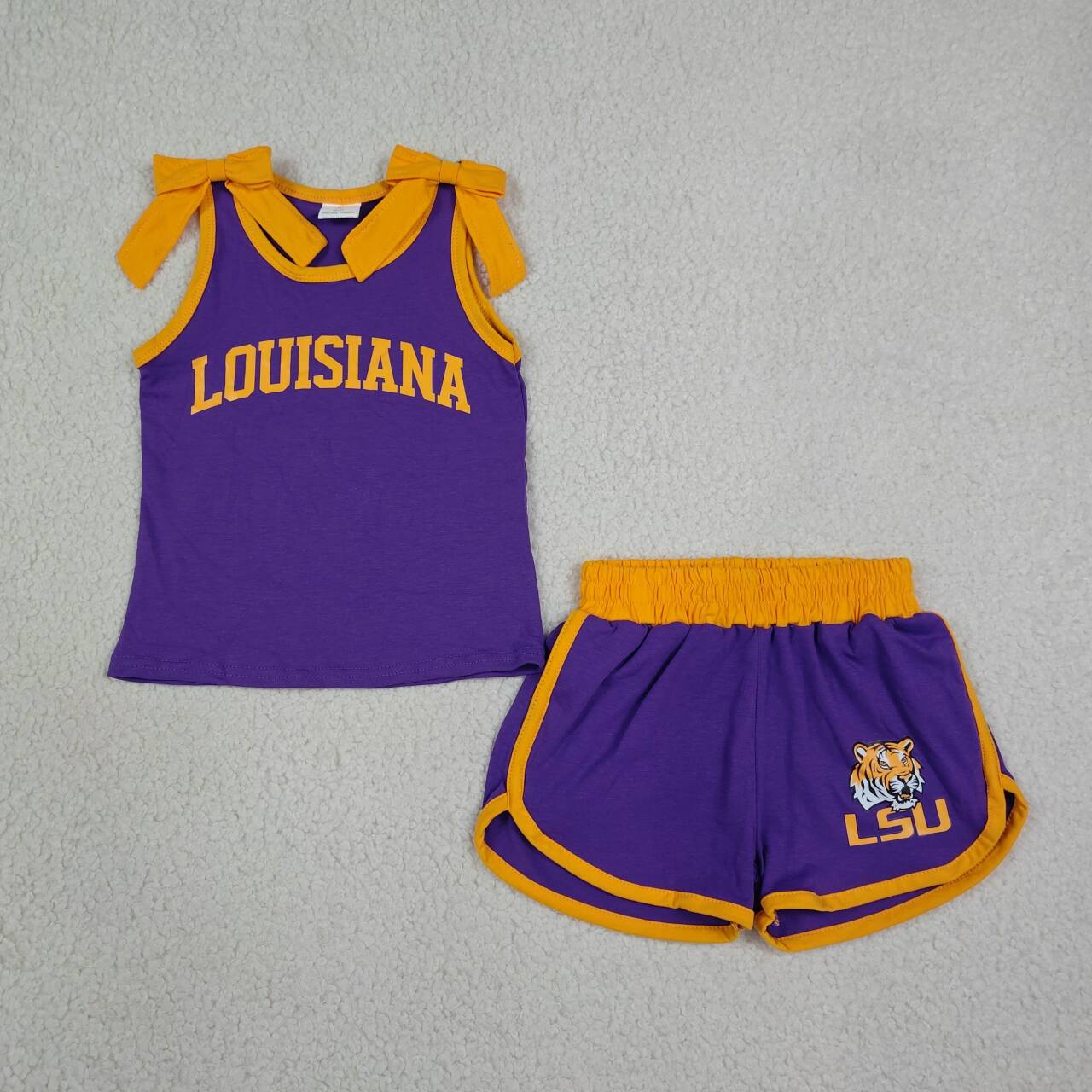 Louisiana team design cotton vinyl top matching shorts girls summer outfit