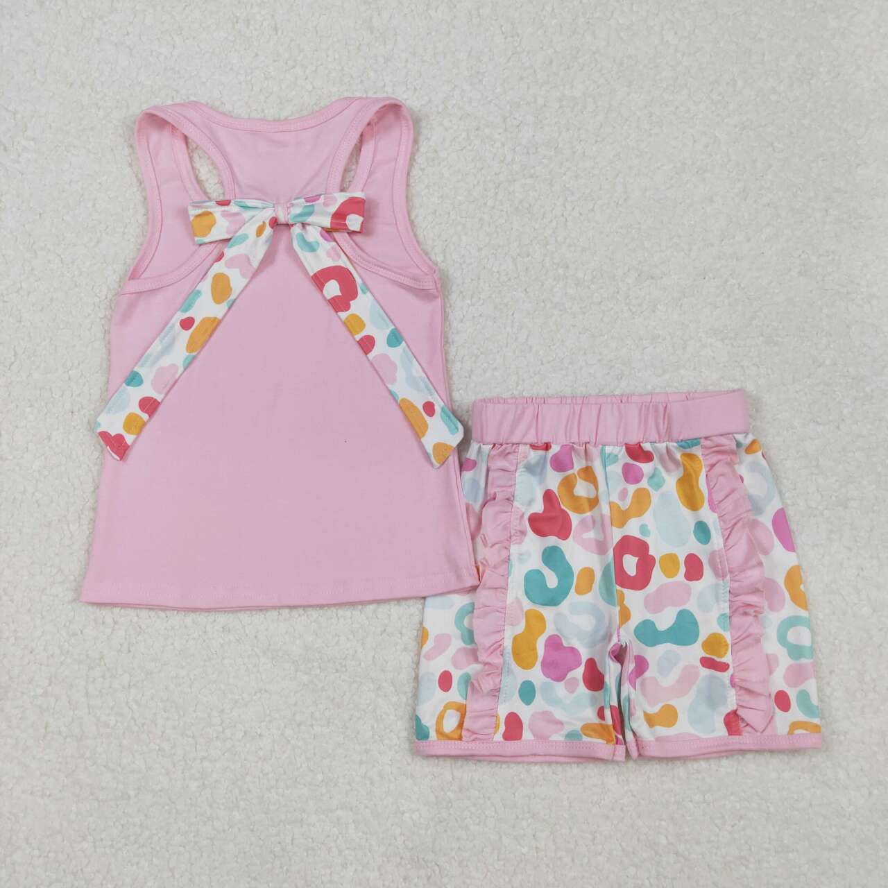 Baby girls pink top cheetah shorts summer outfit