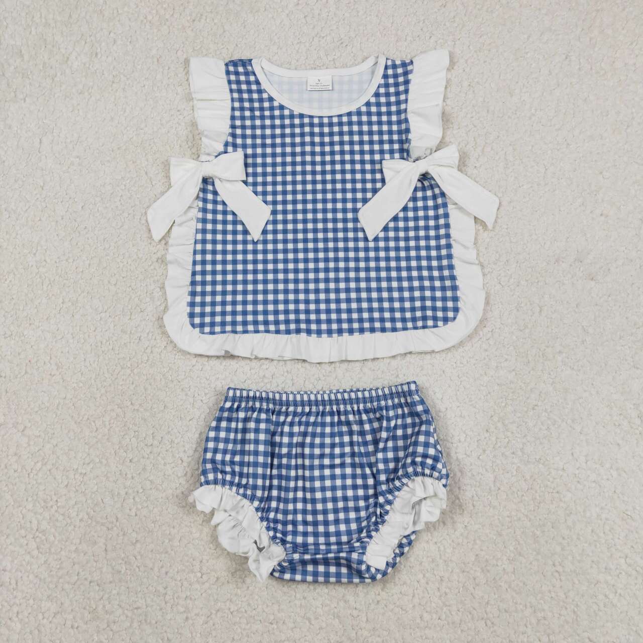 July 4th blue plaid design girls summer bummies outfit