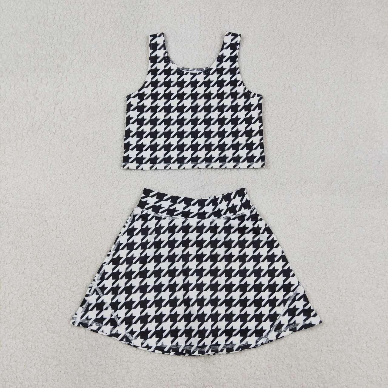 Black plaid top matching skorts girls yoga outfit