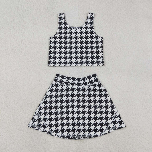 Black plaid top matching skorts girls yoga outfit