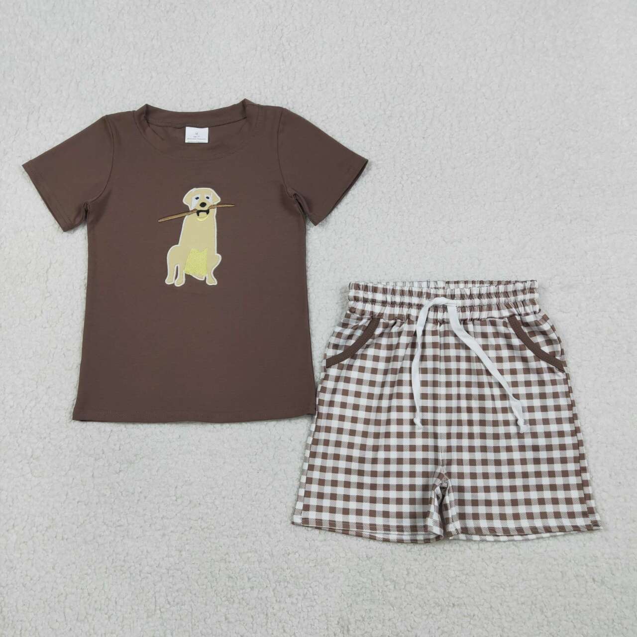 Embroidery Hunting dog shirt matching shorts boys summer outfit
