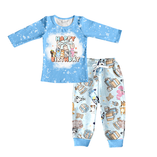 Pre-order blue cartoon Happy Birthday clothing set