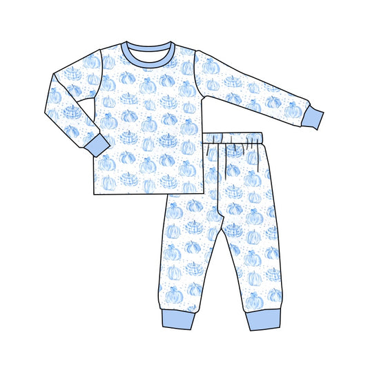 wholesale boy blue pumpkin fall season pajama set preorder