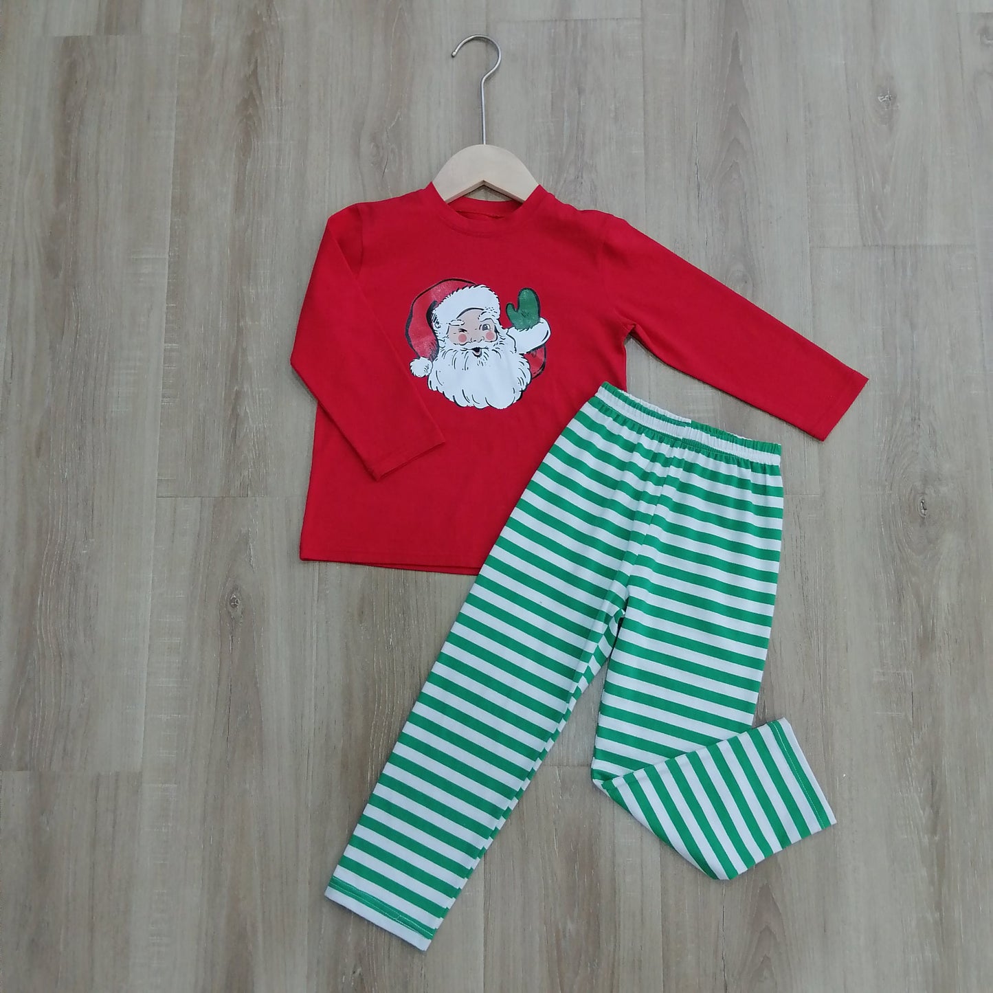 baby boy clothes christmas santa red shirt green stripes pants outfit preorder