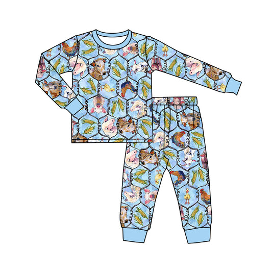 infant baby boy long sleeve cow corn print pajama set preorder