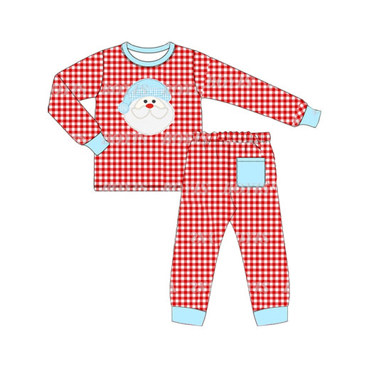 Christmas santa claus red plaid long sleeve pajama set preorder