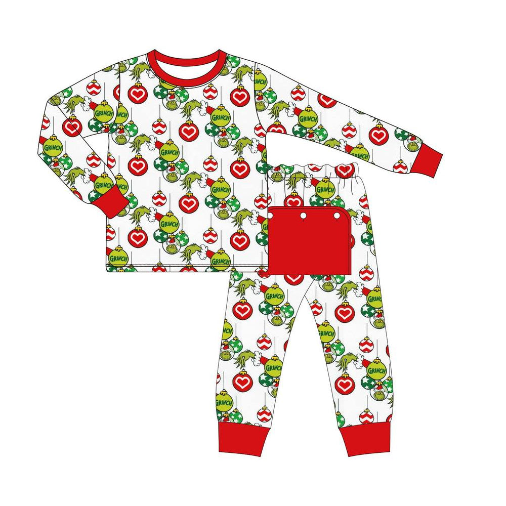 christmas green face light  long sleeve pajama set preorder