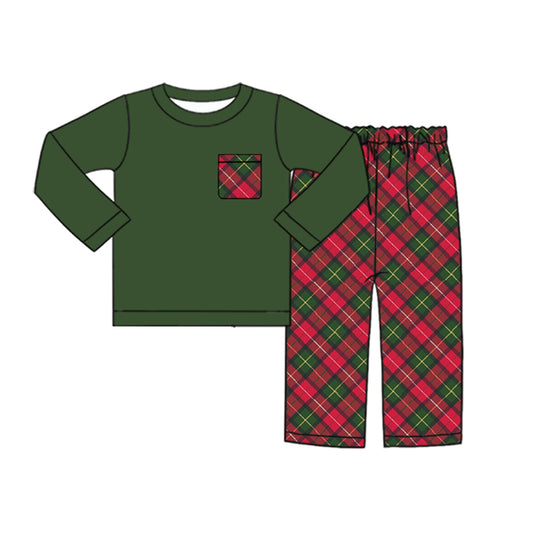 christmas red pocket top plaid pants long sleeve pajama set preorder