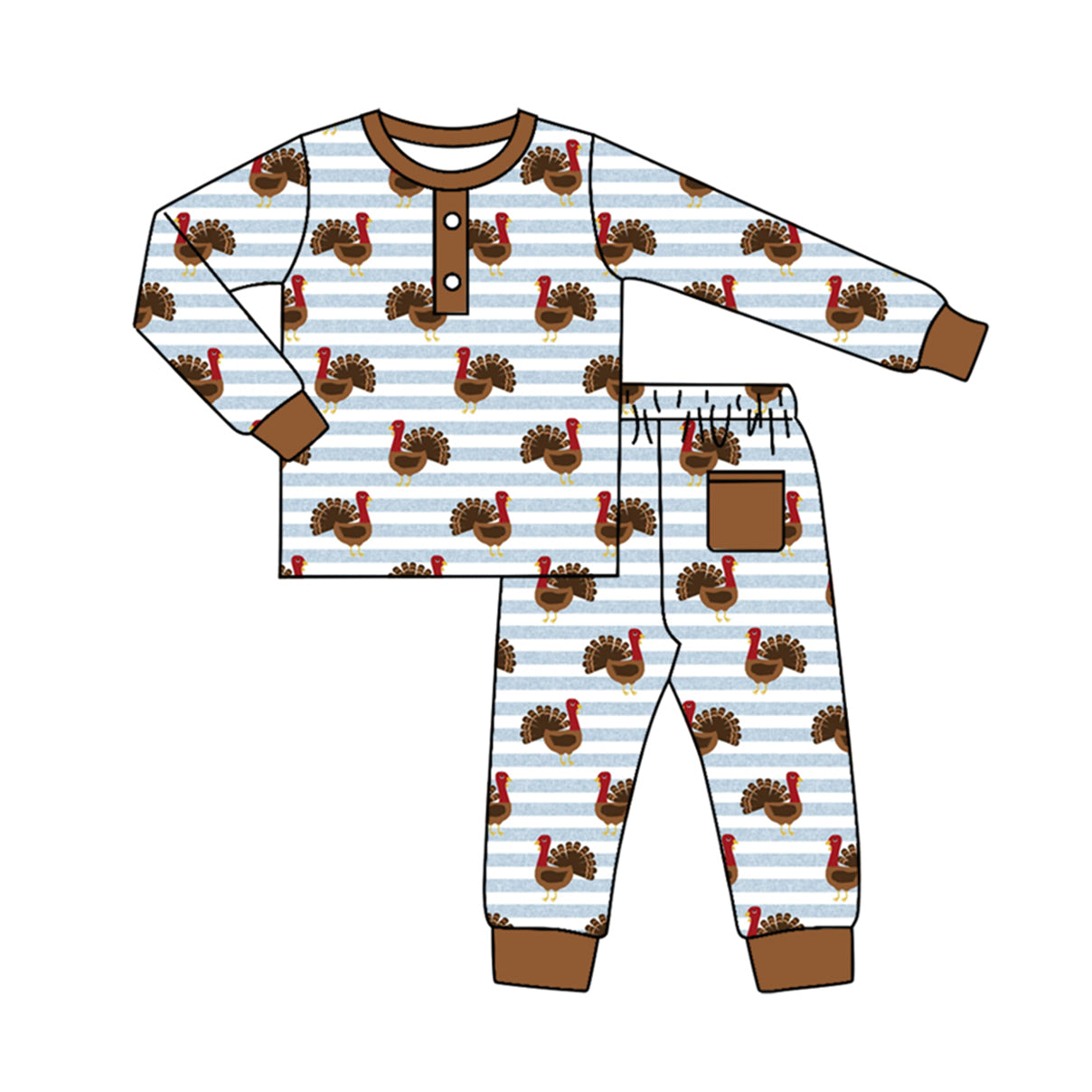 toddle baby boy thanksgiving turkey blue stripes pajama set preorder