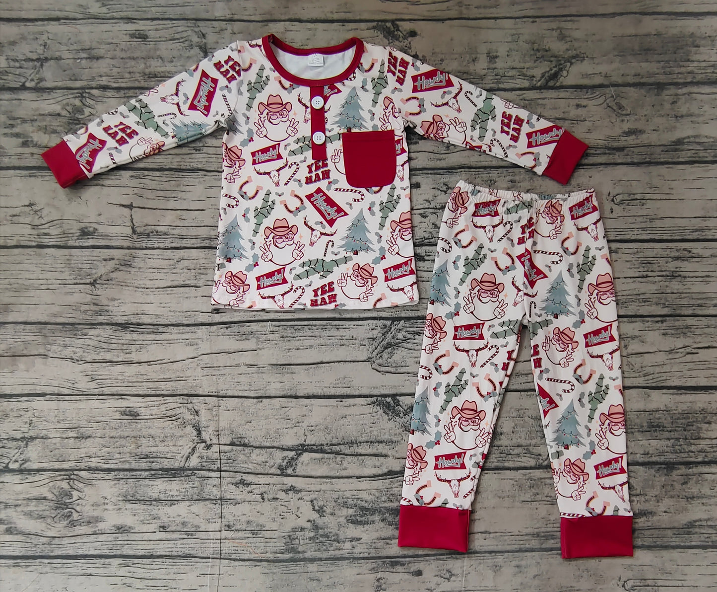 cowboy western christmas santa claus pajama set preorder