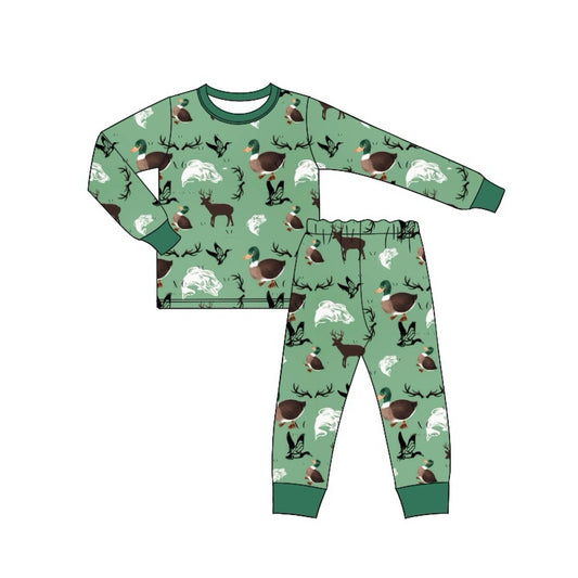 baby boy clothes mallard duck reindeer hunting pajama set preorder
