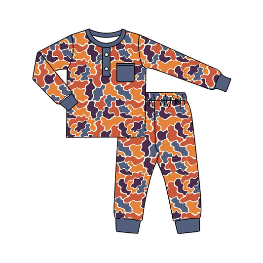 baby boy orange blue camo long sleeve pajama set preorder