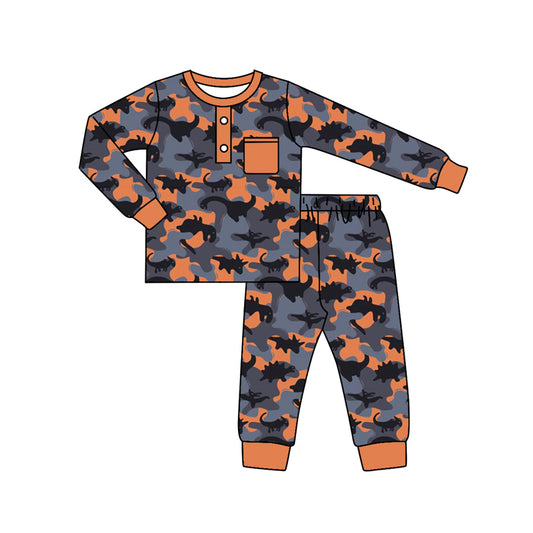baby boy dinosaur camo long sleeve pajama set preorder