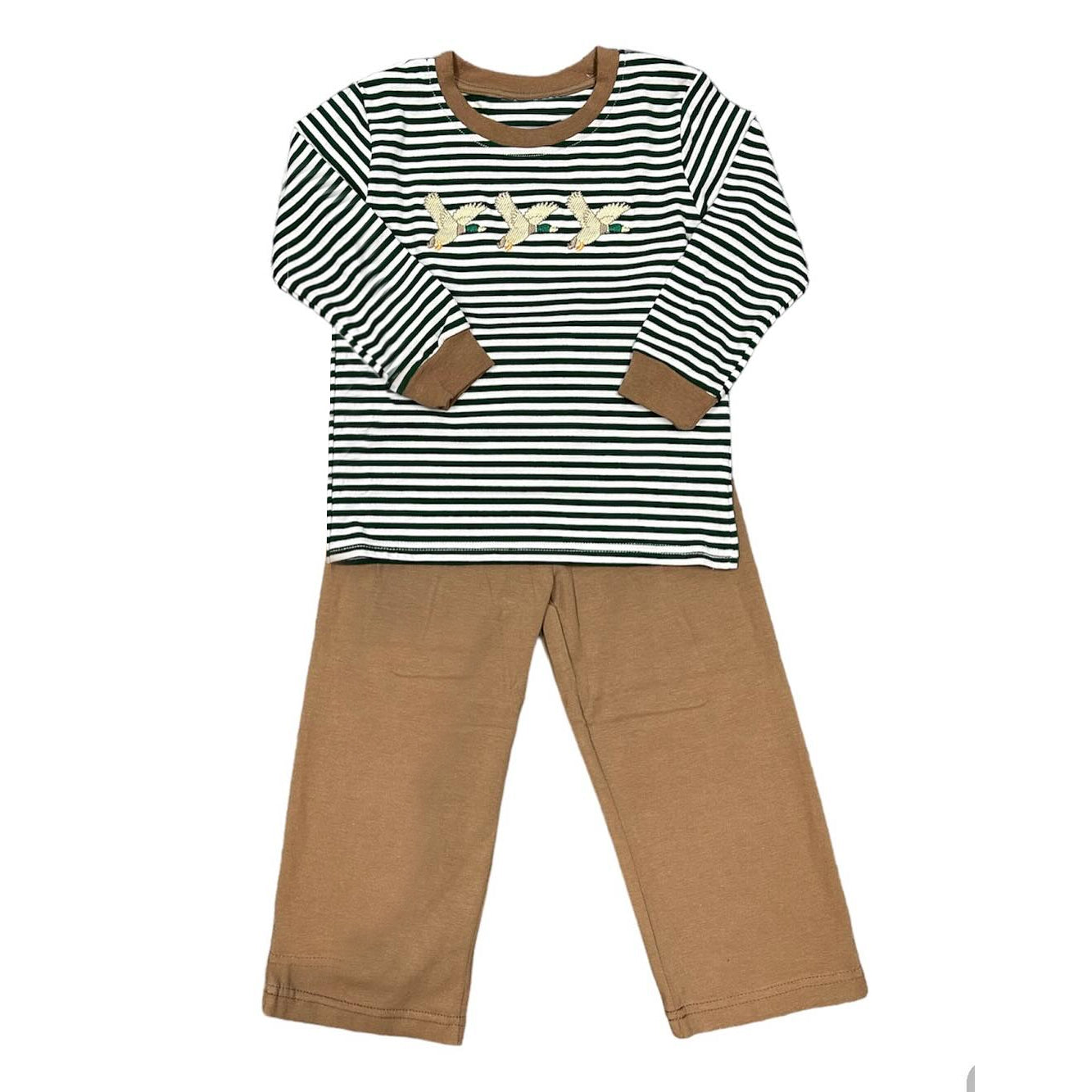 Mallard Duck Green Stripes Top Khaki Pants Fall Clothes Preorder