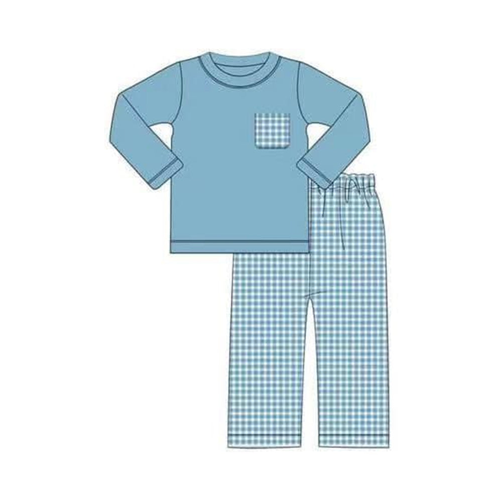 Wholesale kids boy blue plaid long sleeve fall winter clothes preorder