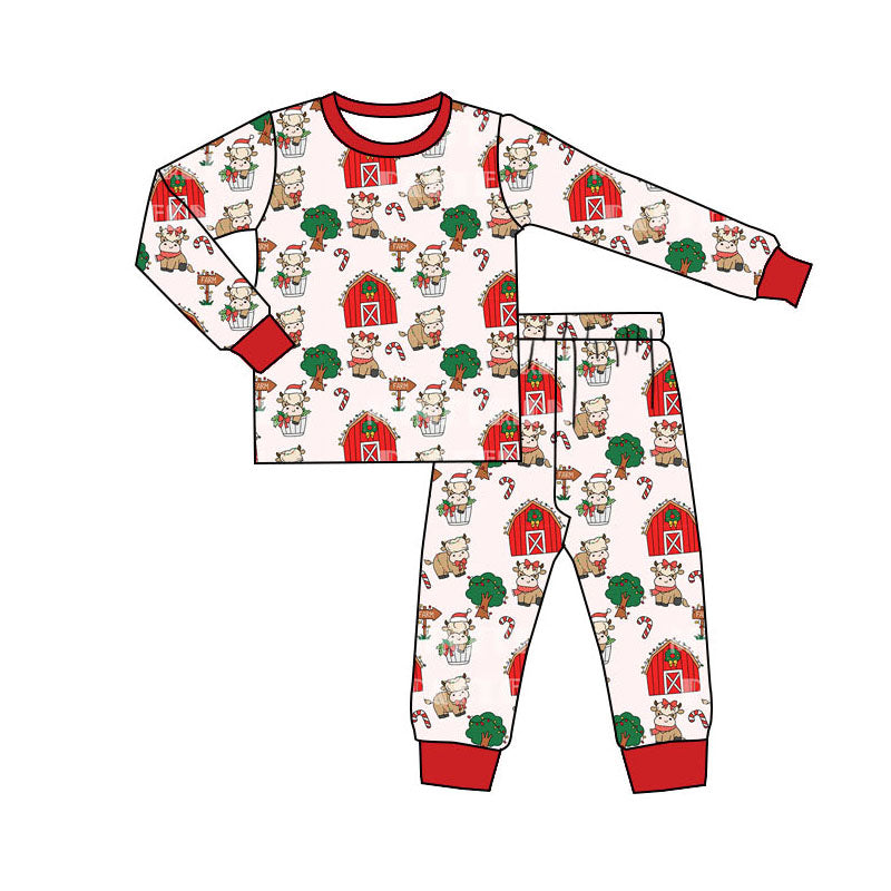 Christmas farm cow long sleeve pajama set preorder