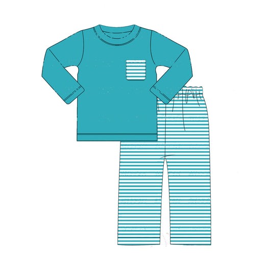 baby boy blue pocket top stripes pants fall winter Christmas outfit preorder