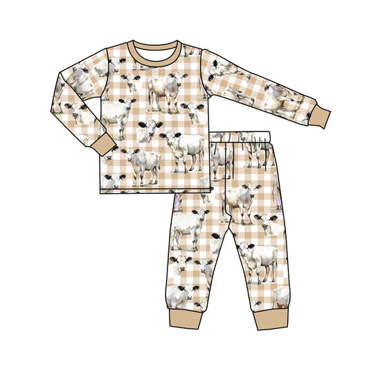 baby boy farm cow khahi checkered pajama set outfit preorder