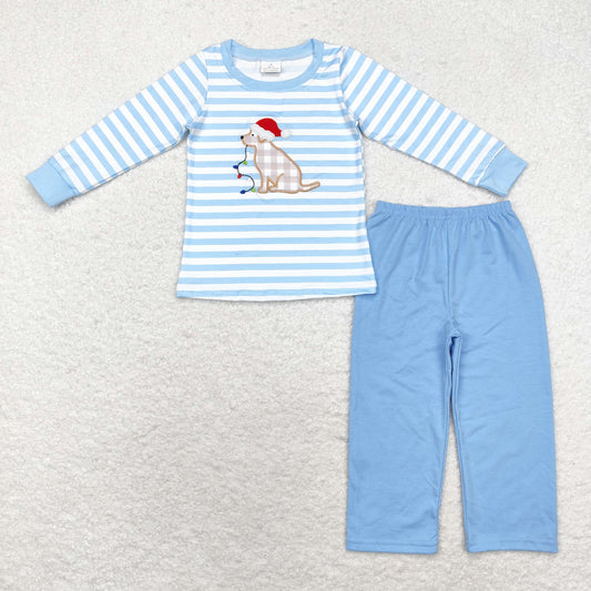 Embroidery Christmas dog baby boy matching clothing set