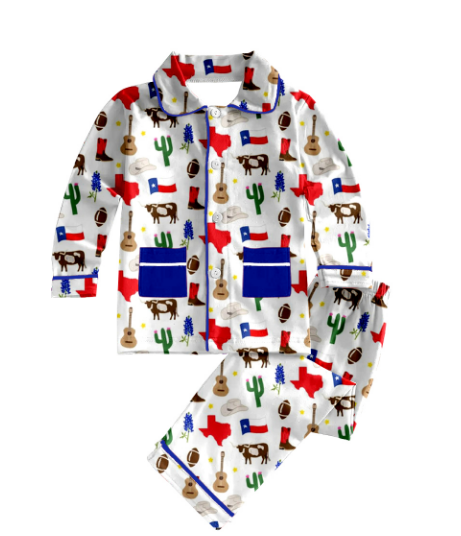 Cowboy western cactus football button down long sleeve pajama set preorder