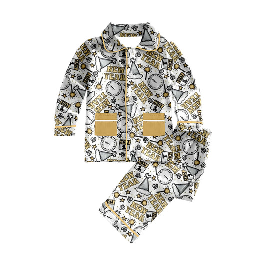 Happy New Year baby boy button down long sleeve pajama set preorder