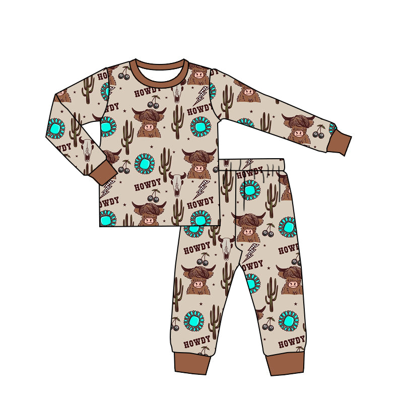 Highland cow cowboy western howdy pajama set clothes preorder