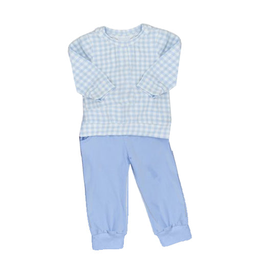 Wholesale kids baby boy blue plaid top leggings clothes preorder