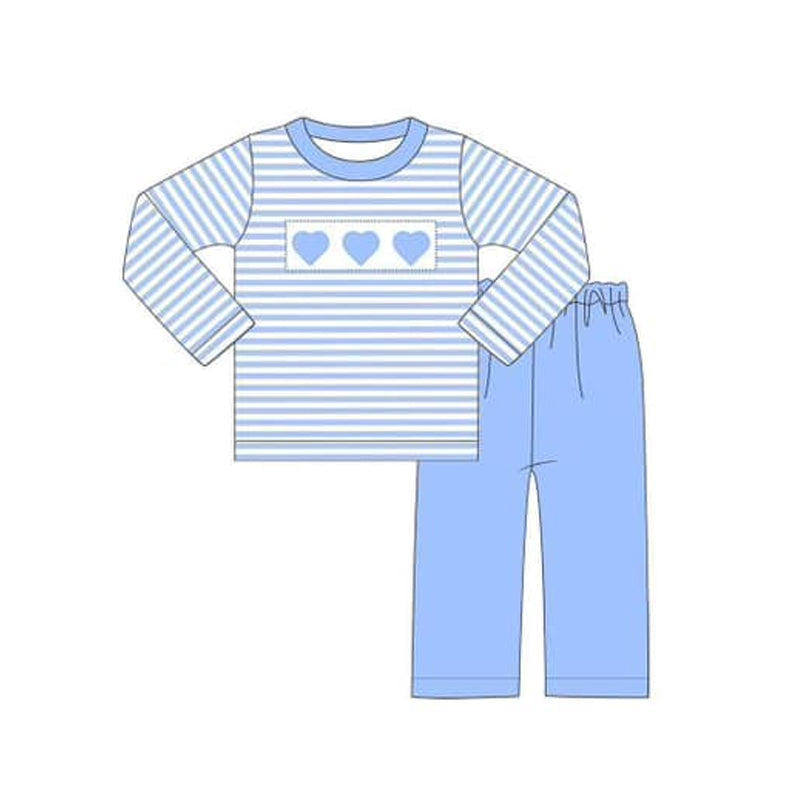 toddle baby boy blue stripes heart print fall winter outfit preorder