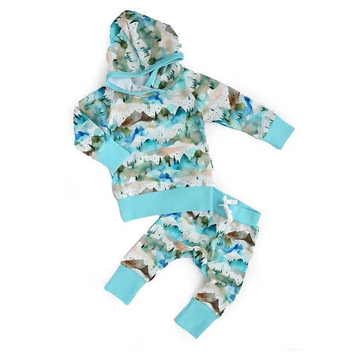 Wholesale kids baby boy long sleeve mountain print clothes preorder
