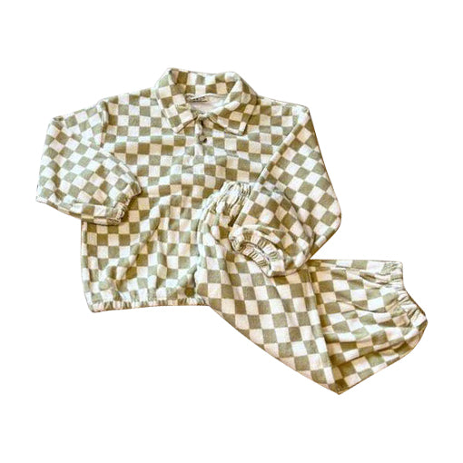 Light Green Checkered Long Sleeve Baby Boy Outfit Preorder