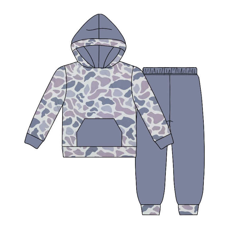 Wholesale baby boy grey camo design hoodie set preorder