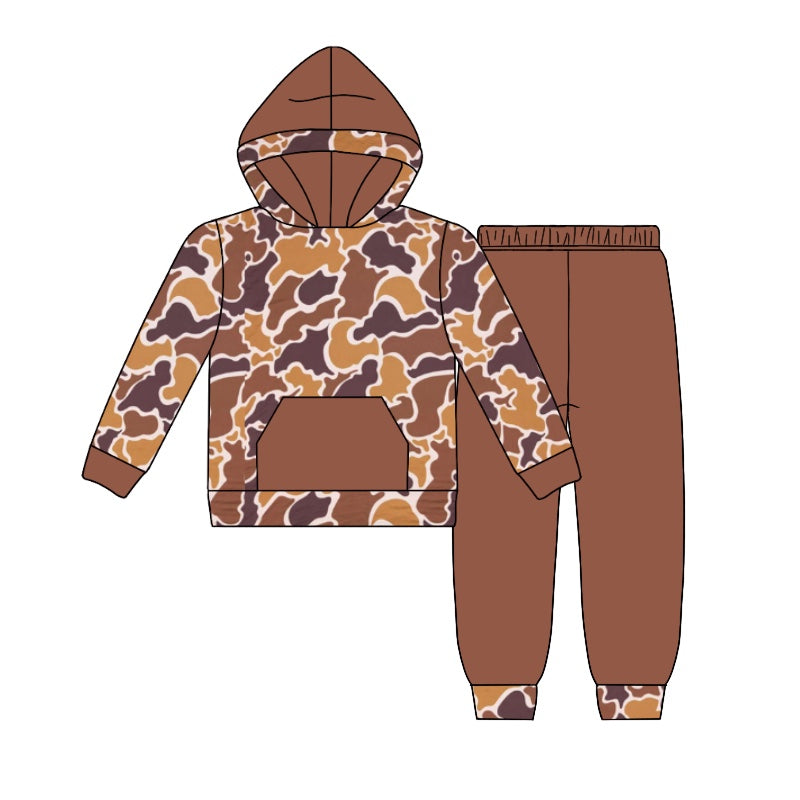 Wholesale baby boy brown camo design hoodie set preorder