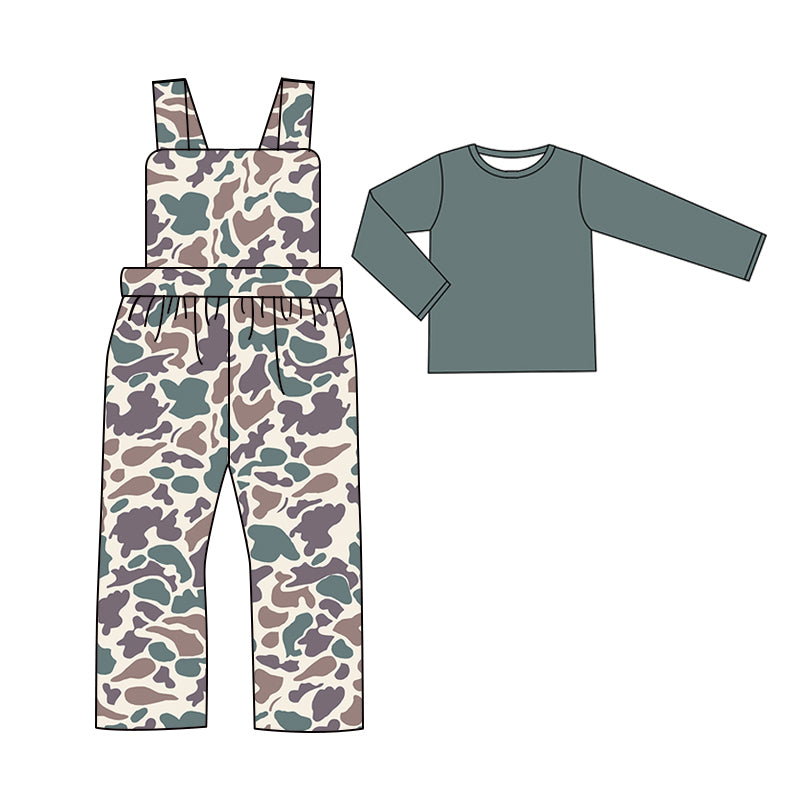 Wholesale baby boy light green top matching camo jumpsuit clothes preorder
