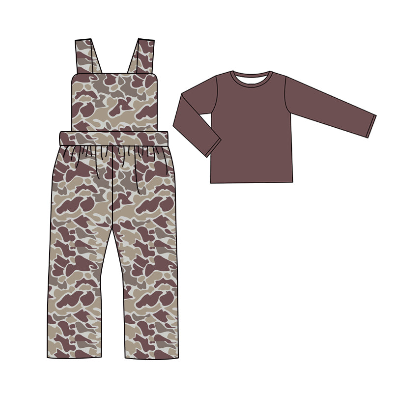 Wholesale baby boy dark grey top matching camo jumpsuit clothes preorder
