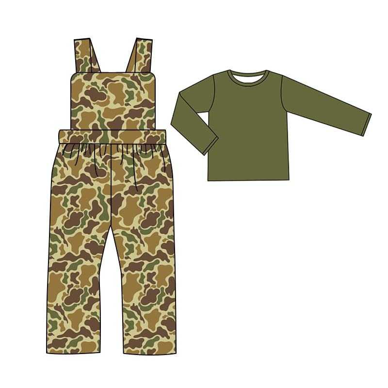 Wholesale baby boy green top matching yellow brown camo jumpsuit clothes preorder