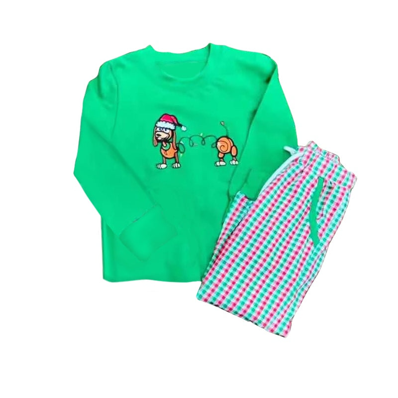 Christmas Dog Top Plaid Pants Matching Outfit Preorder