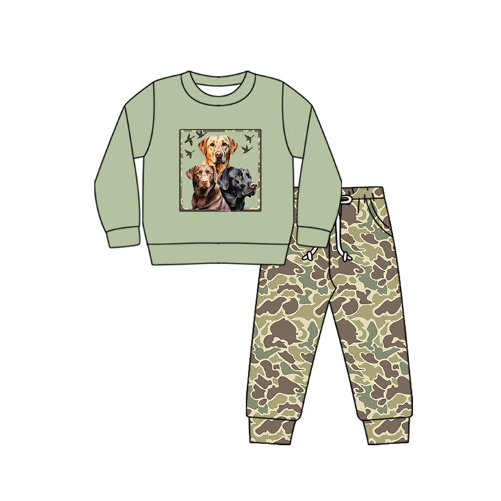 Mallard duck hunting dog top green camo pants boy matching outfit preorder
