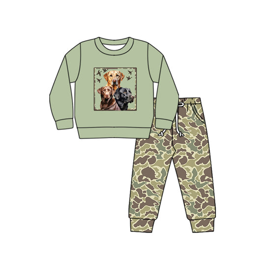 Mallard duck hunting dog top green camo pants boy matching outfit preorder