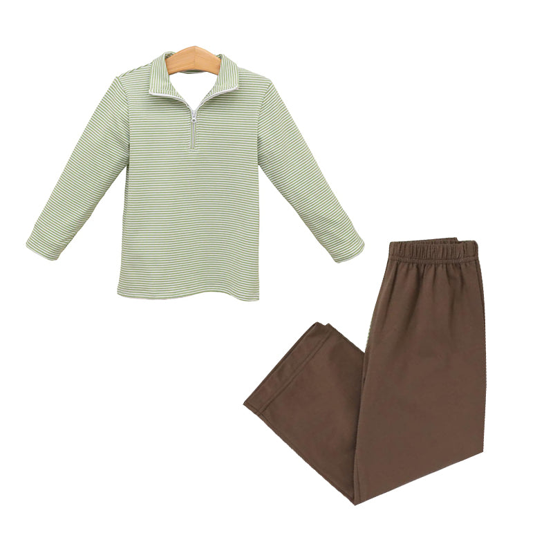 Boys green stripes top matching leggings winter clothes preorder