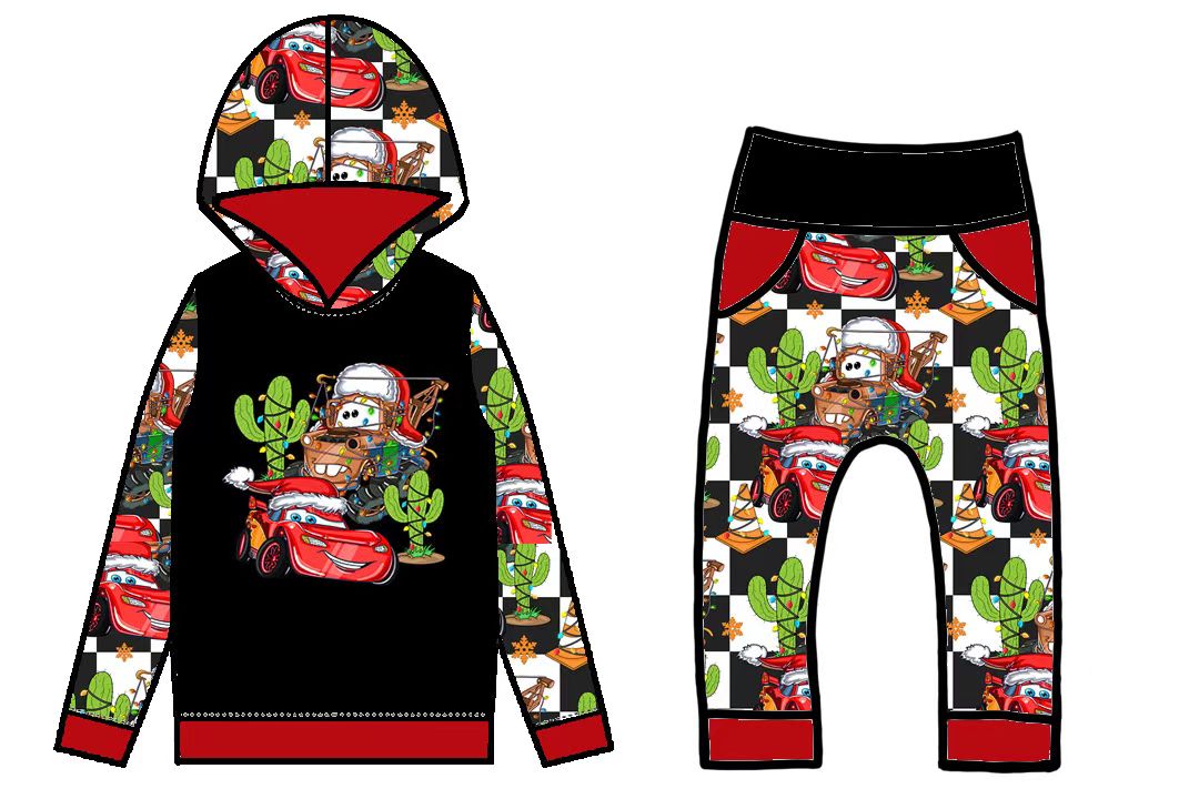 Western Christmas cartoon car baby boy long sleeve hoodie set preorder