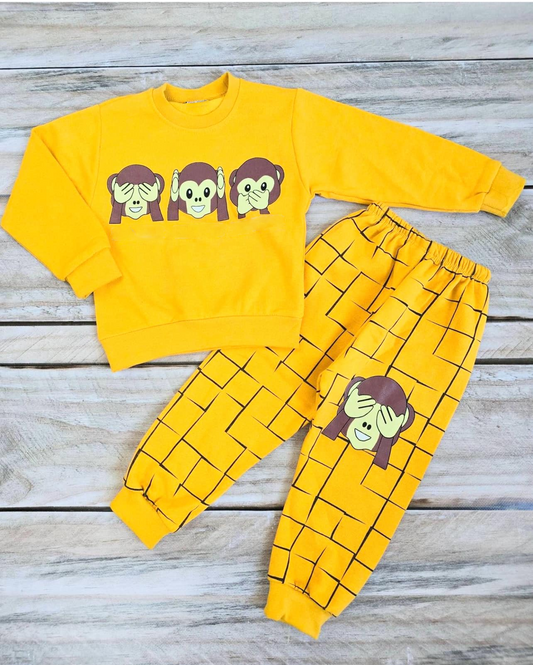 baby boy monkey long sleeve top matching pants outfit preorder