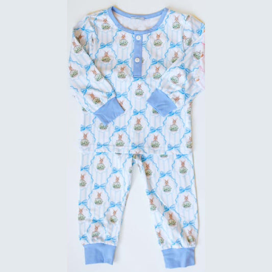 baby boy blue Easter bunny long sleeve pajama set clothes  preorder