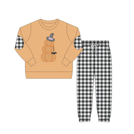 Halloween pumpkin shirt plaid pants boy clothes preorder