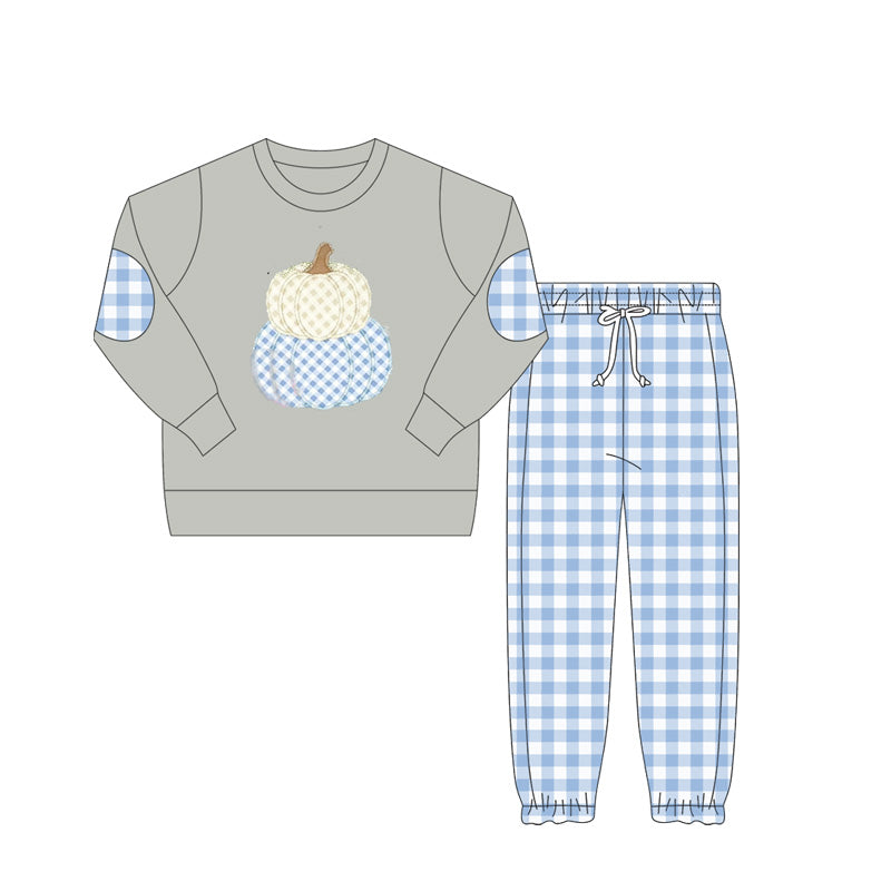 Fall pumpkin shirt blue plaid pants boy clothes preorder