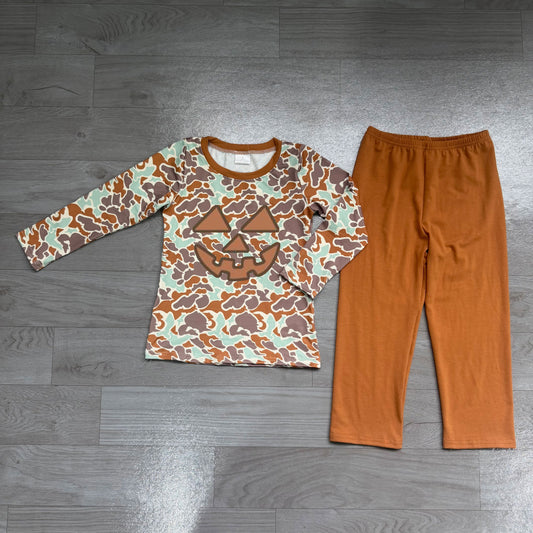 Halloween embroidery skull pumpkin kids long sleeve matching outfit preorder