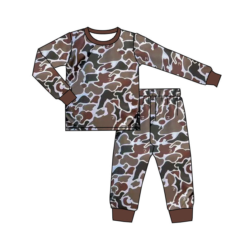 Brown camo shirt matching pants design kids pajama set outfit preorder