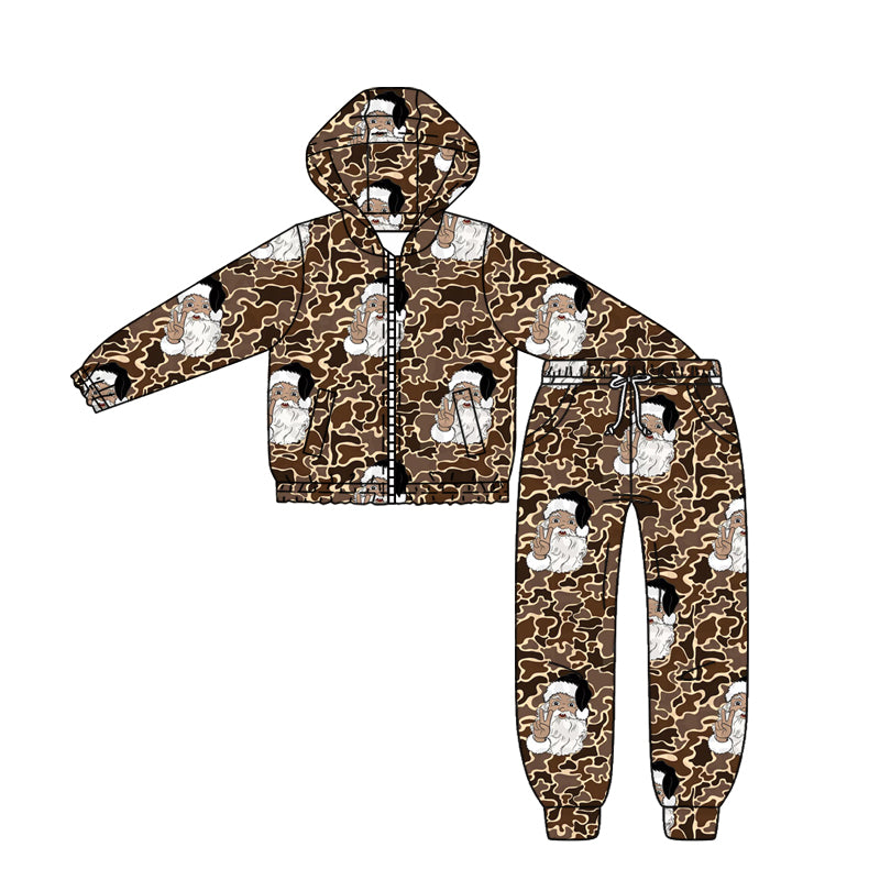 Christmas santa camo boys long sleeve hoodie set outfit preorder