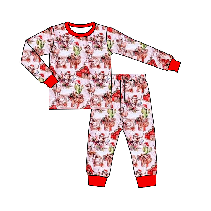 Christmas cow print boys long sleeve pajama set outfit preorder
