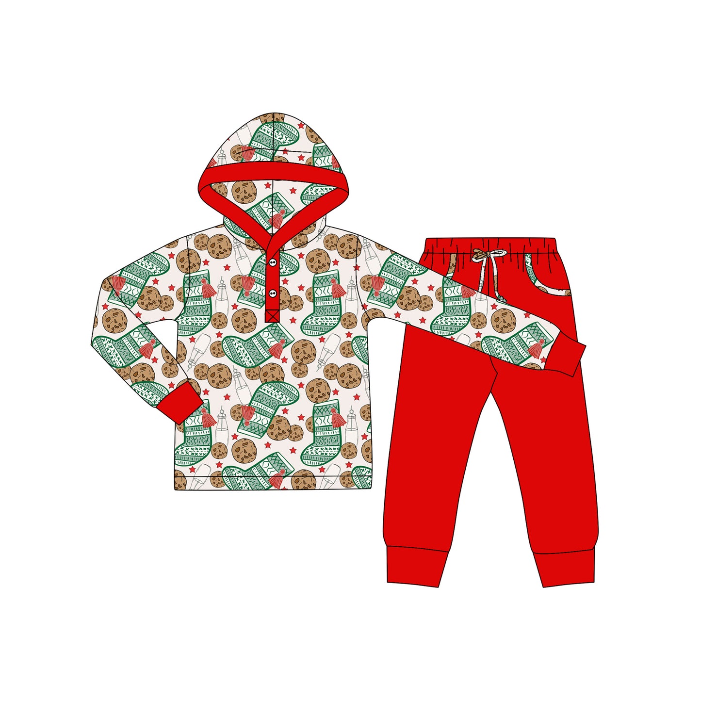 Christmas gingerbread design boy long sleeve hoodie set outfit preorder
